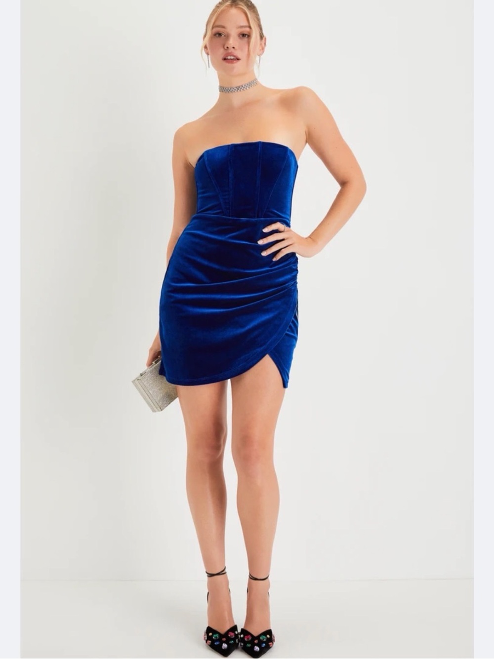 NWT Lulu’s Glamorous Celebration Royal Blue Velvet Strapless Mini Dress